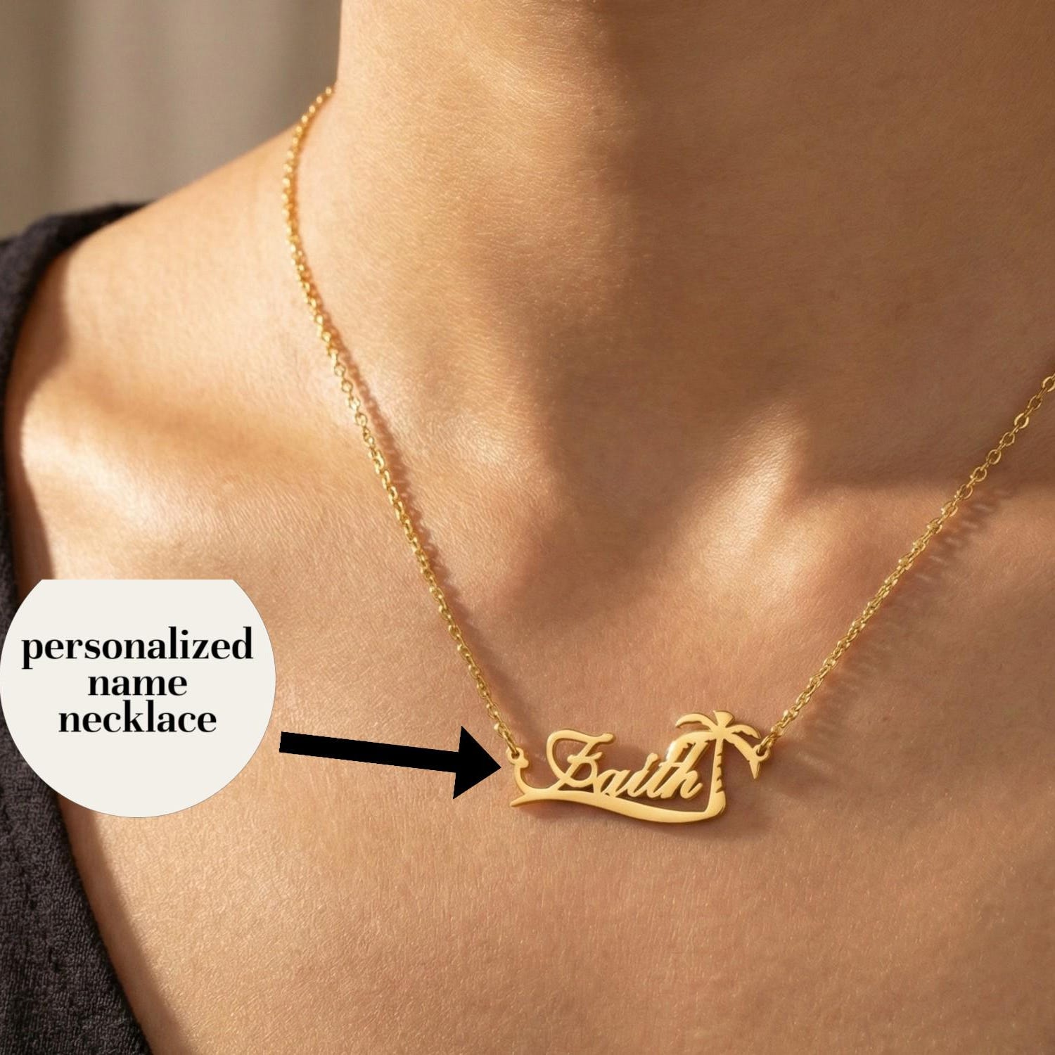 Name Necklace Custom - Custom Palm Tree Name Necklace Personalized