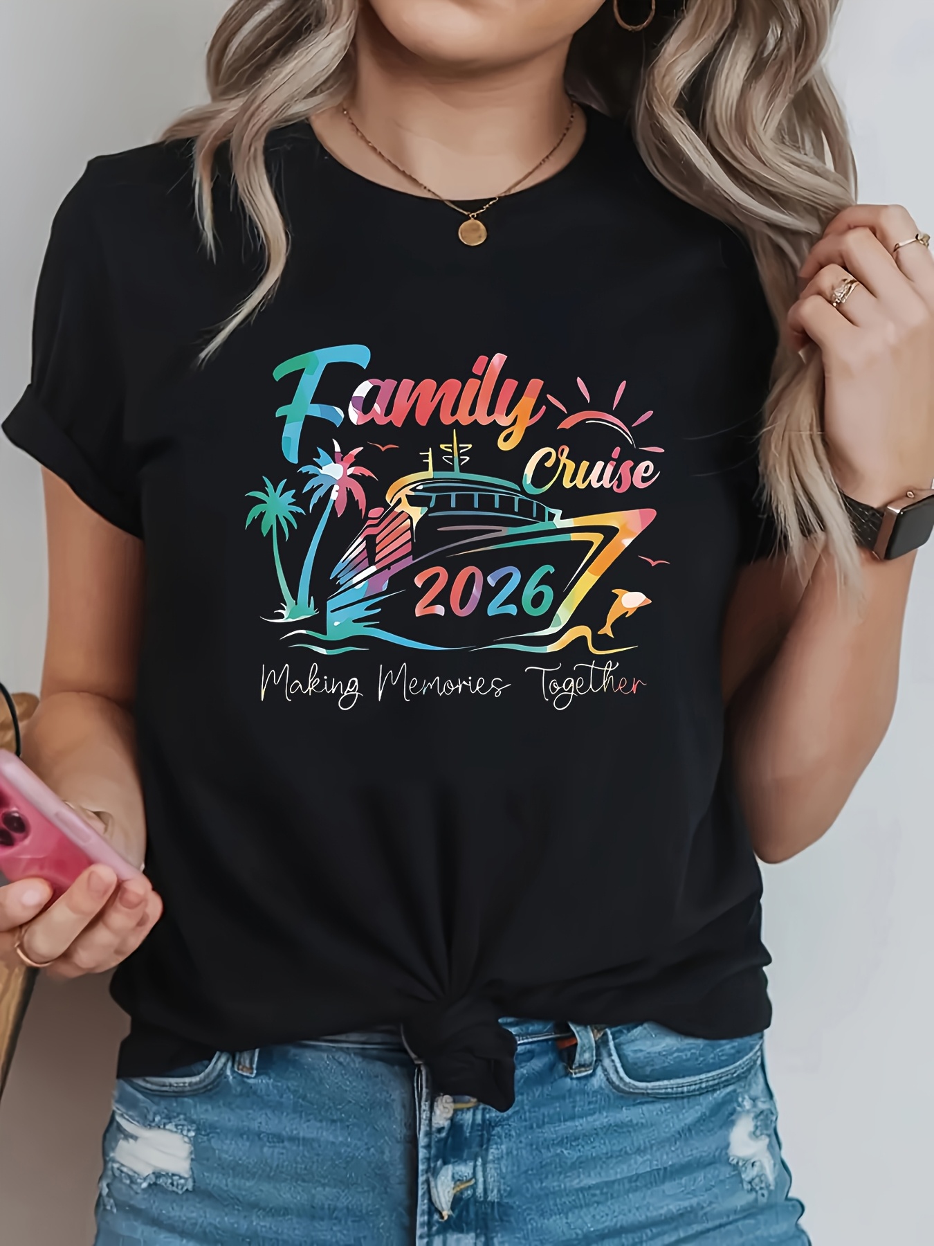 Plus Size Women Casual Round N - огляд і ціна Family Tree Print