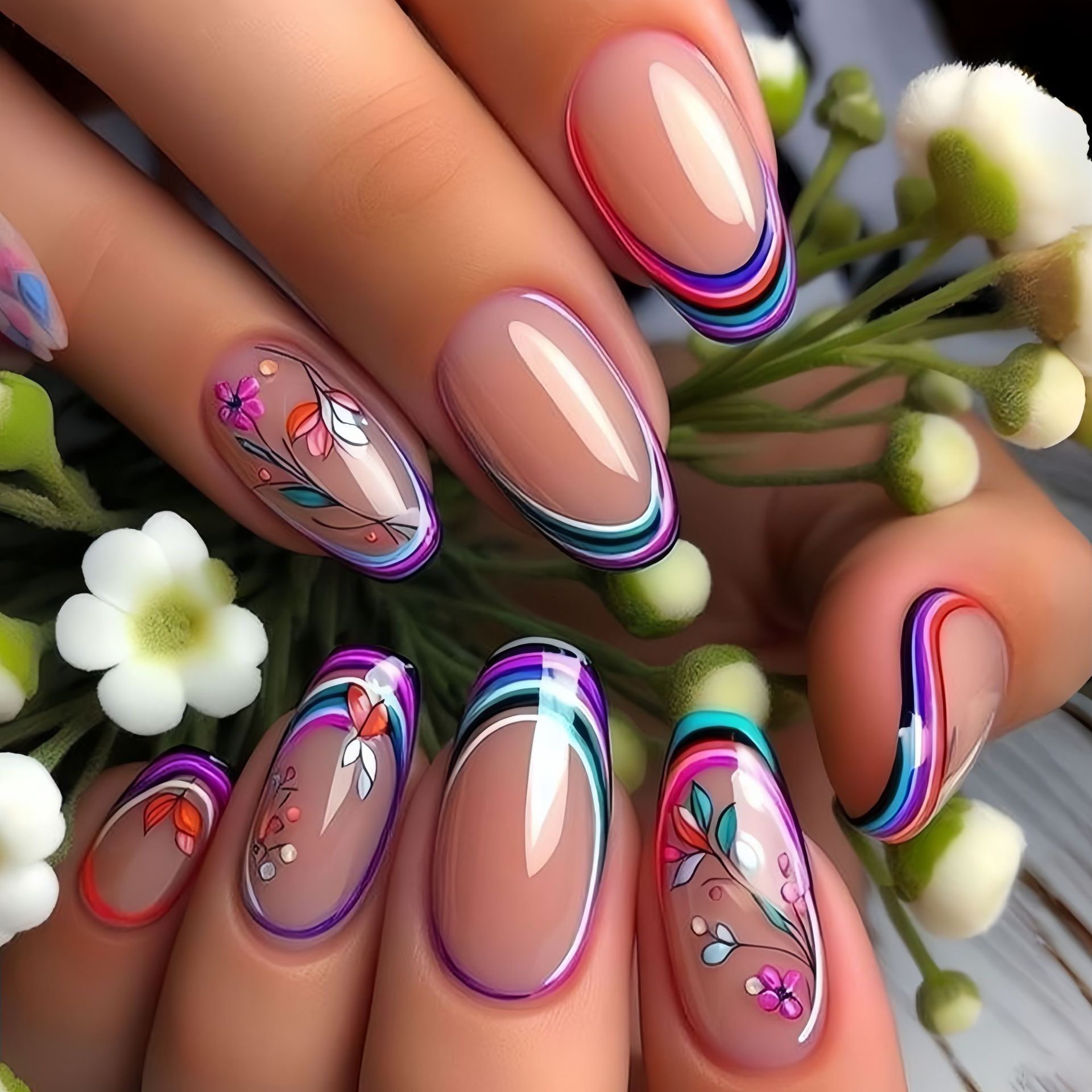 Medium fake nails for women gi - огляд і ціна Pressed Flower Art