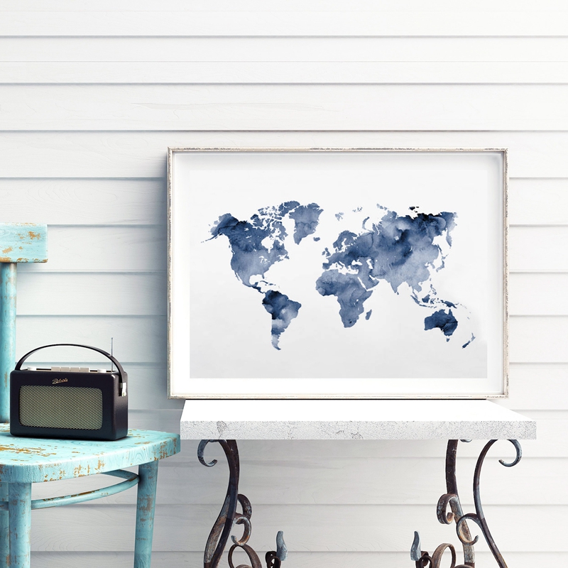 Blue World Map Print Navy Map  - огляд і ціна Custom Star Map