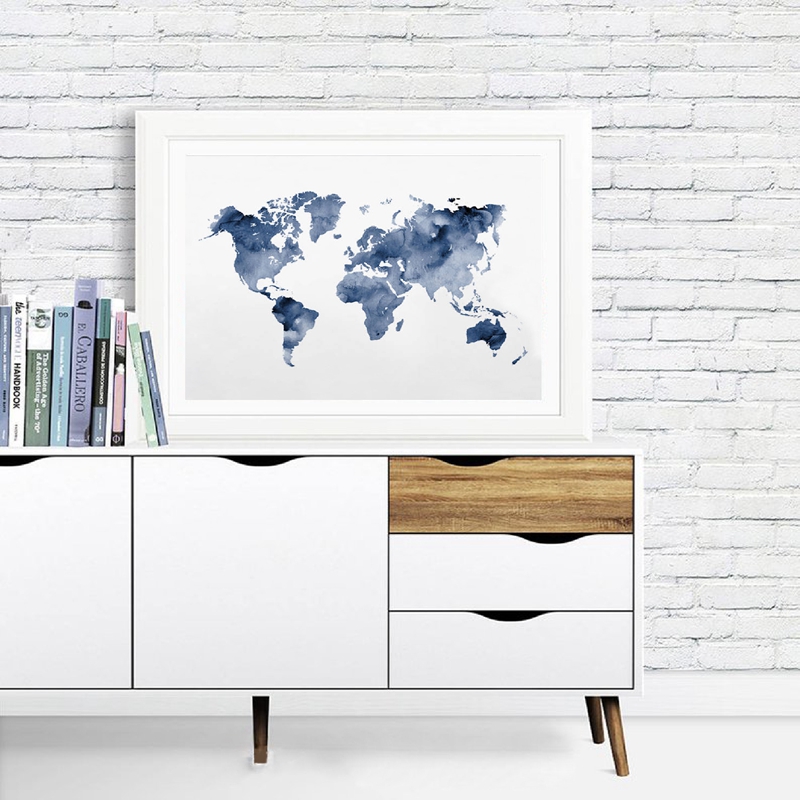 Blue World Map Print Navy Map  - огляд і ціна Custom Star Map