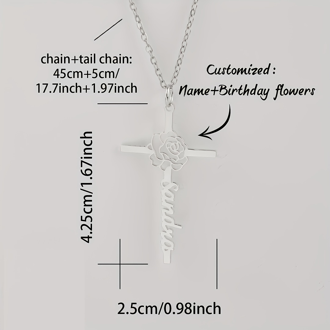 Custom Birth Flower Cross Name - огляд і ціна Birth Flower Necklace