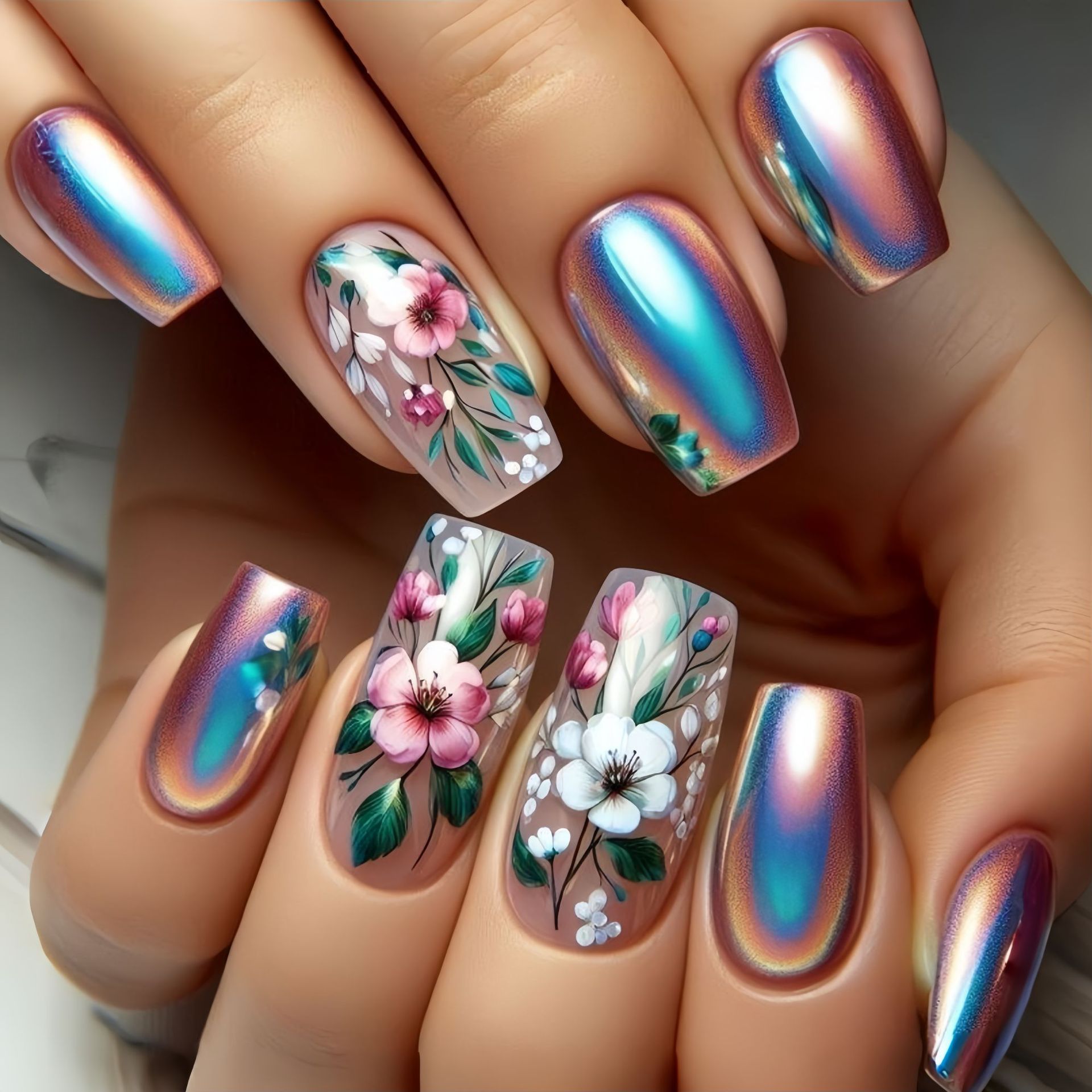 Medium long fake nails for wom - огляд і ціна Pressed Flower Art