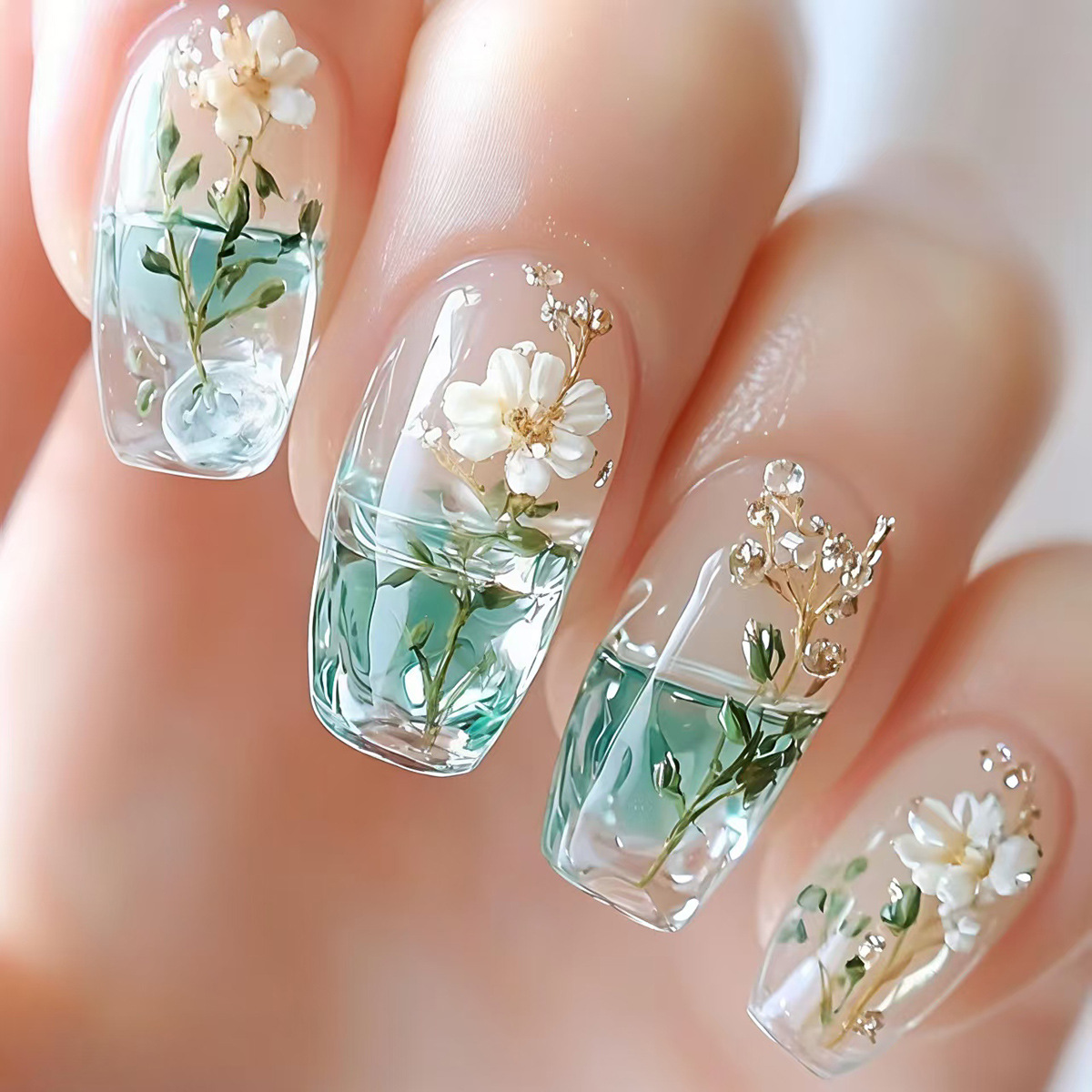Medium fake nails for women gi - огляд і ціна Pressed Flower Art