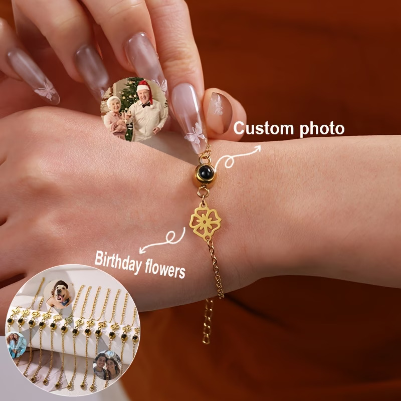 Custom Photo Bracelet Stainles - огляд і ціна Birth Flower Necklace